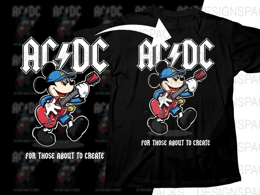 AC/DC For Those About To Create Rock Icon Inspired Graphic Mickey Guitar Png Halftone Digital Download