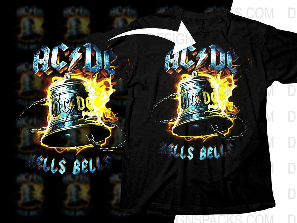 AC/DC Hells Bells Rock Flame Design Png Halftone Digital Download