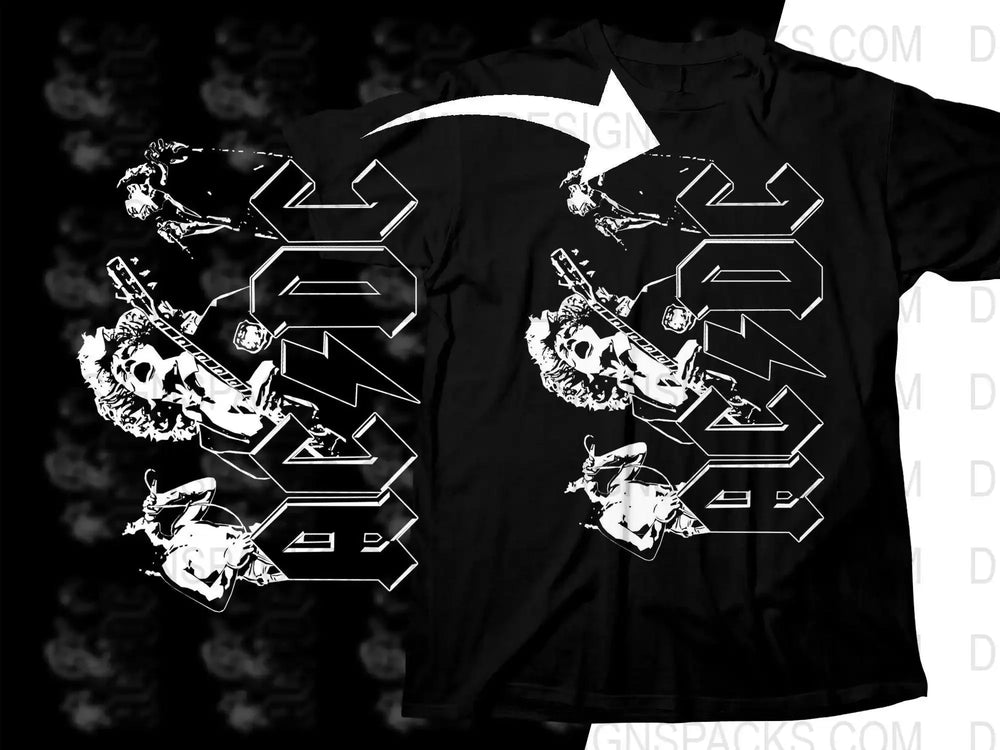 AC/DC Iconic Rock Band Black Cotton Png Halftone Digital Download
