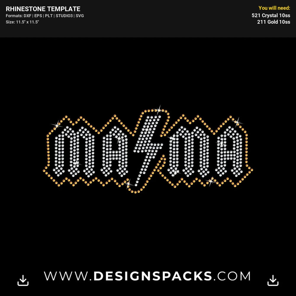 ACDC Mama Rock Band Shirt Rhinestone Digital Template