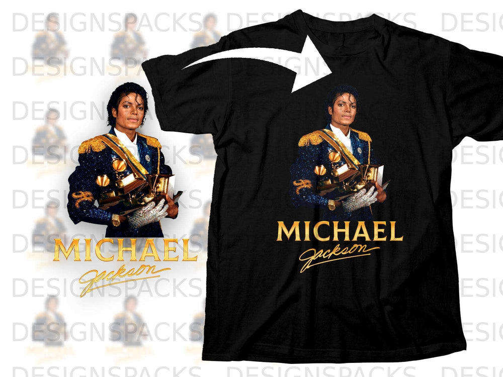 Black t-shirt with Michael Jackson's portrait and signature.