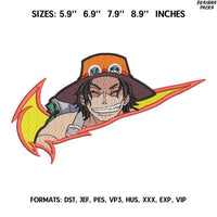 Ace Embroidery Design File/ One Piece Anime Embroidery Design/ Machine  Design Pes Dst. Swoosh Nike Portgas D. Ace