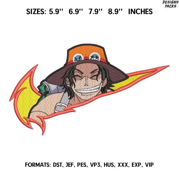 Ace Embroidery Design File/ One Piece Anime Embroidery Design/ Machine  Design Pes Dst. Swoosh Nike Portgas D. Ace