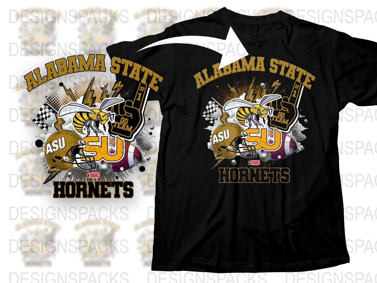 Alabama State Hornets Graphic T-Shirt, ASU Football Team, Sports Fan Apparel, Black Cotton Tee