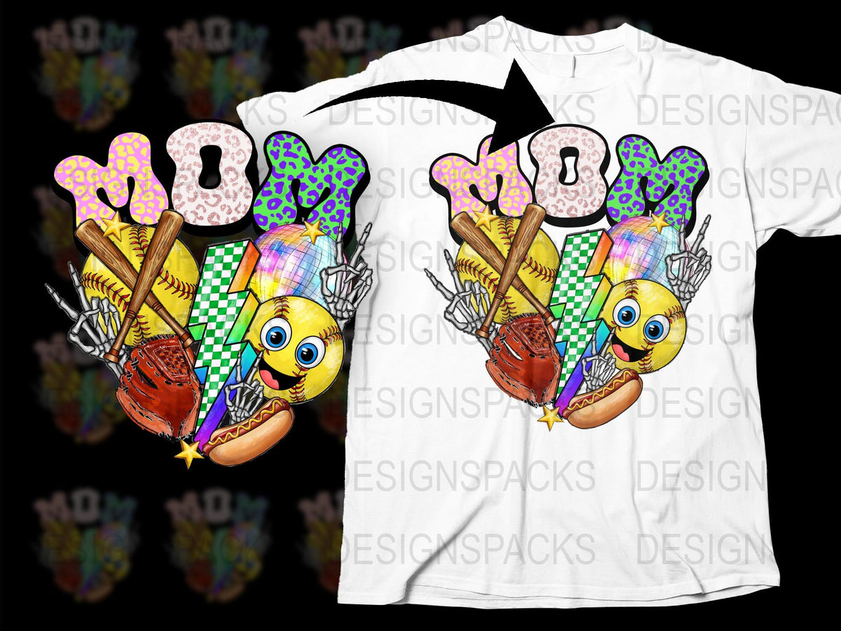 Softball Mom With Lightning And Hotdog Png Digital Download