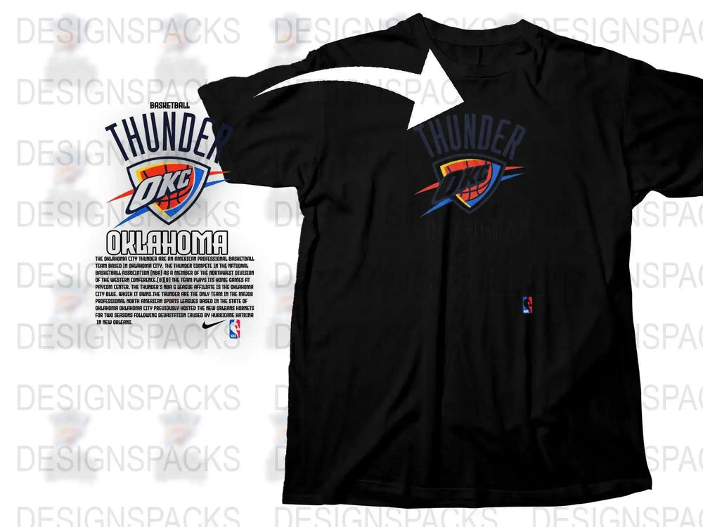 Oklahoma City Thunder NBA Team Logo Black T-Shirt, Casual Sports Apparel, Unisex Fit