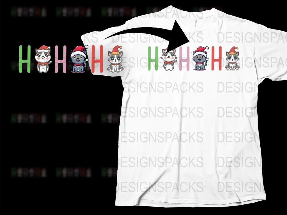 Festive Holiday T-Shirt with Cute Santa Cats Graphic, Christmas Tee for Cat Lovers, Unisex Design