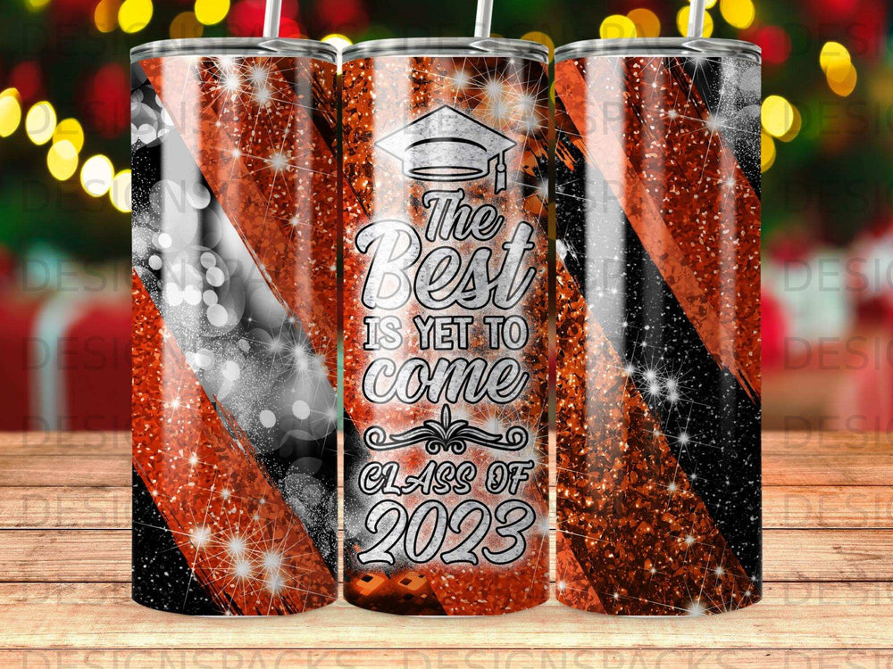 Graduation tumbler with "The Best is Yet to Come Class of 2023" text.