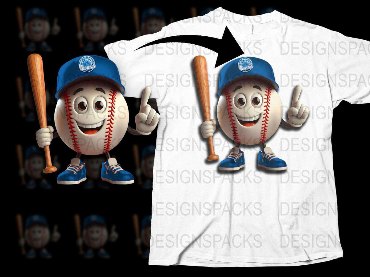 Funny Baseball T-Shirt, Cute Character With Cap and Bat, Casual Sportswear, Unisex Graphic Tee