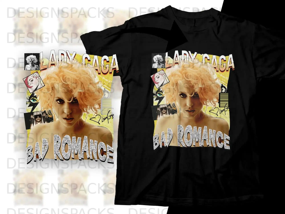Black t-shirt featuring Lady Gaga artwork for "Bad Romance."
