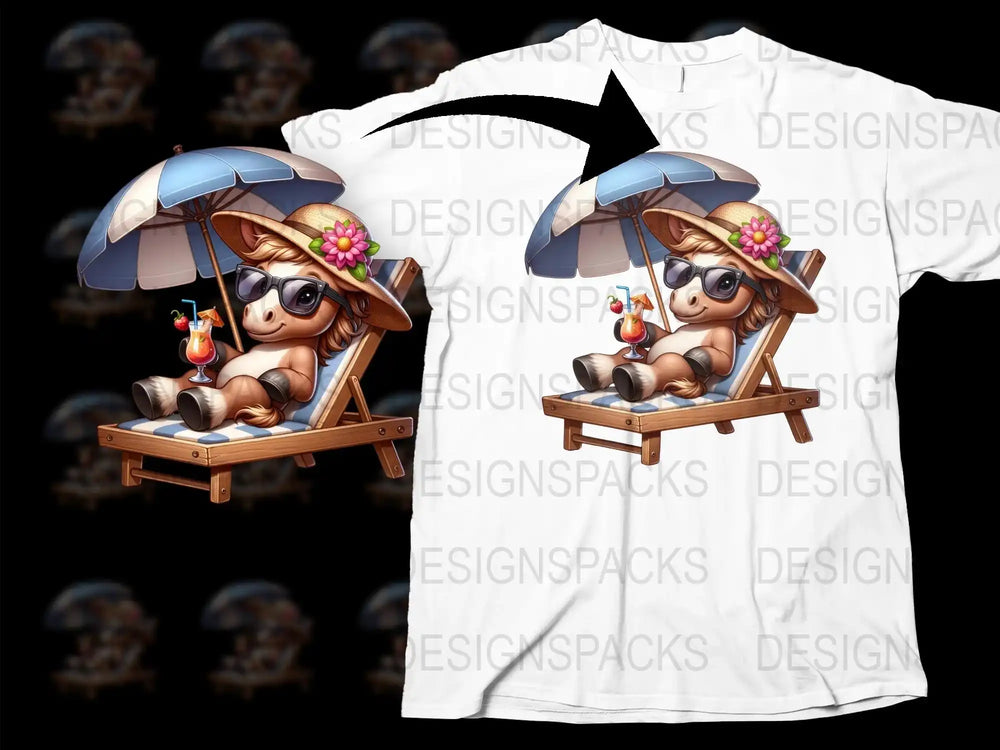 Cute Cartoon Pig on Beach Chair Graphic T-Shirt, Summer Vibes Casual Tee, Fun Animal Design Shirt for All Ages
