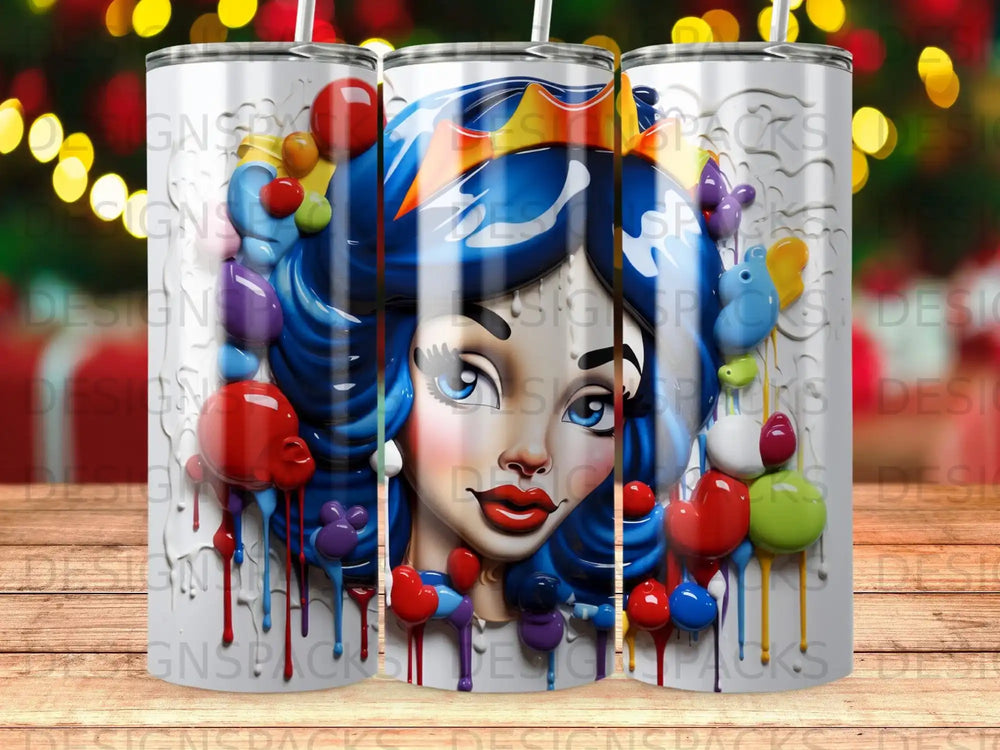 Cartoon queen with colorful dripping decorations and a crown.