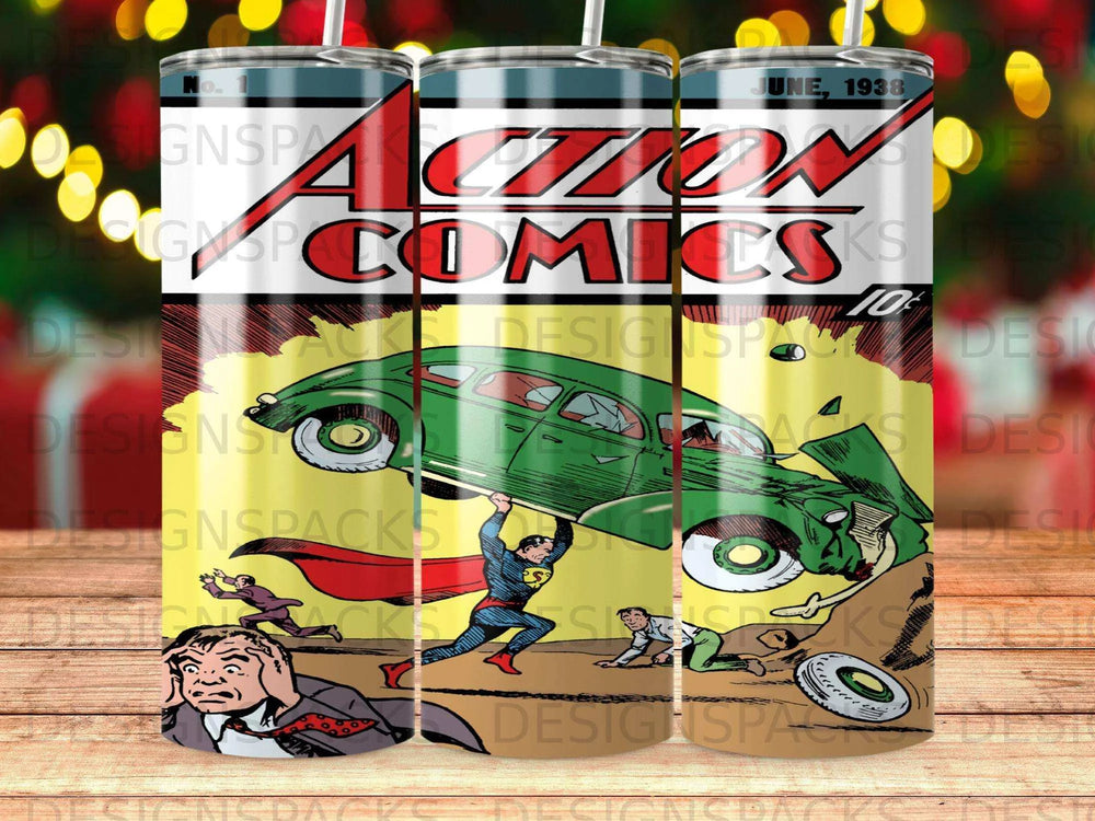 Action Comics No. 1 Superman Car Lift June 1938 Tumbler Digital Wrap Design