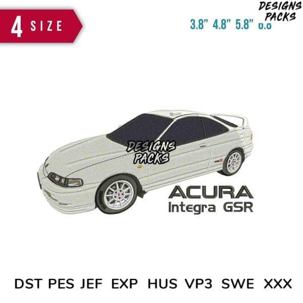 Acura Integra GSR embroidery design in 4 sizes, compatible with DST PES JEF formats for instant download.