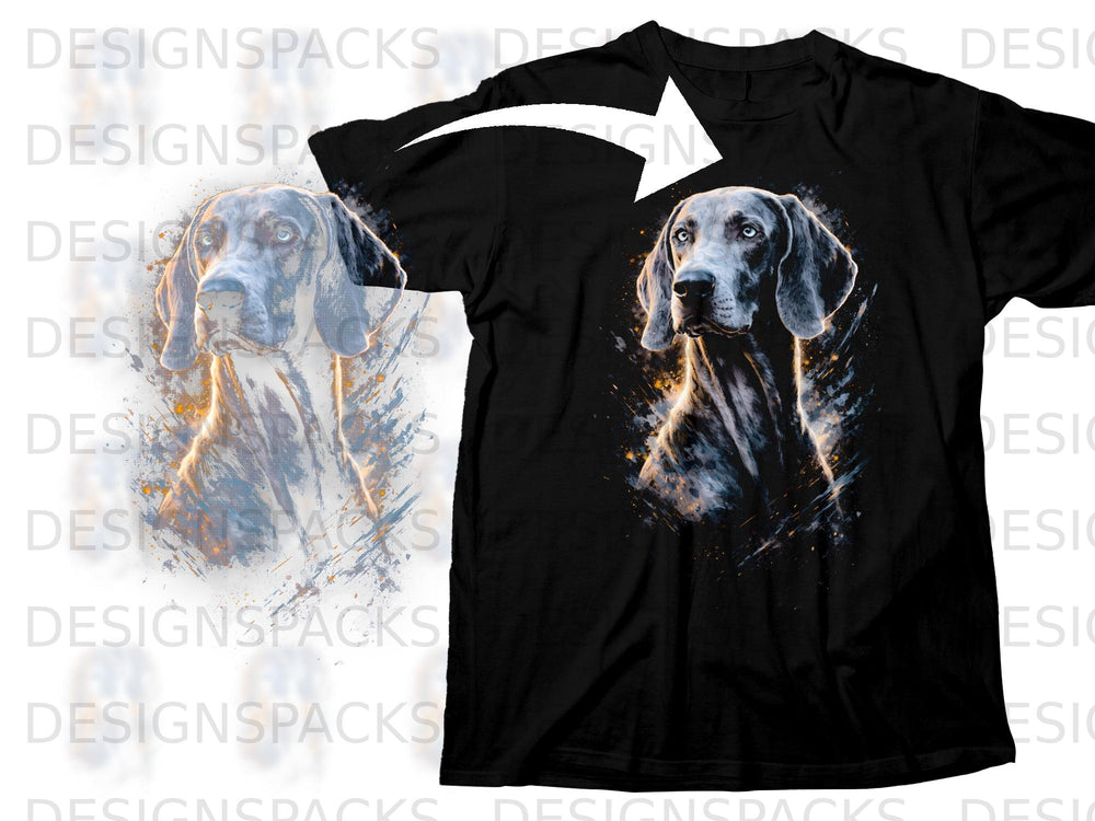 Black t-shirt featuring a gray dog with blue eyes in a dynamic, abstract art style.