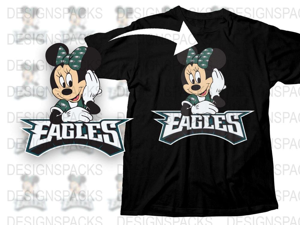 Sports Fan Minnie Mouse T-Shirt, Cartoon Character, Football Team, Eagles Graphic Tee, Kids and Adults Sizes Available
