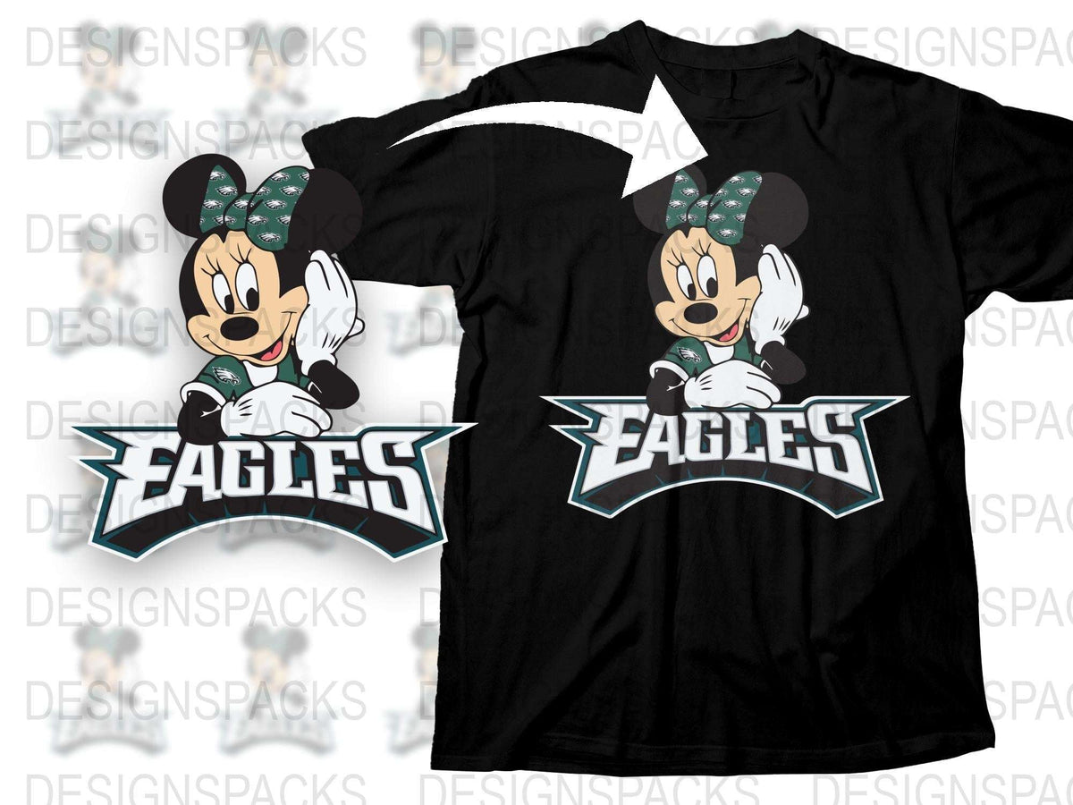 Sports Fan Minnie Mouse T-Shirt, Cartoon Character, Football Team, Eagles Graphic Tee, Kids and Adults Sizes Available