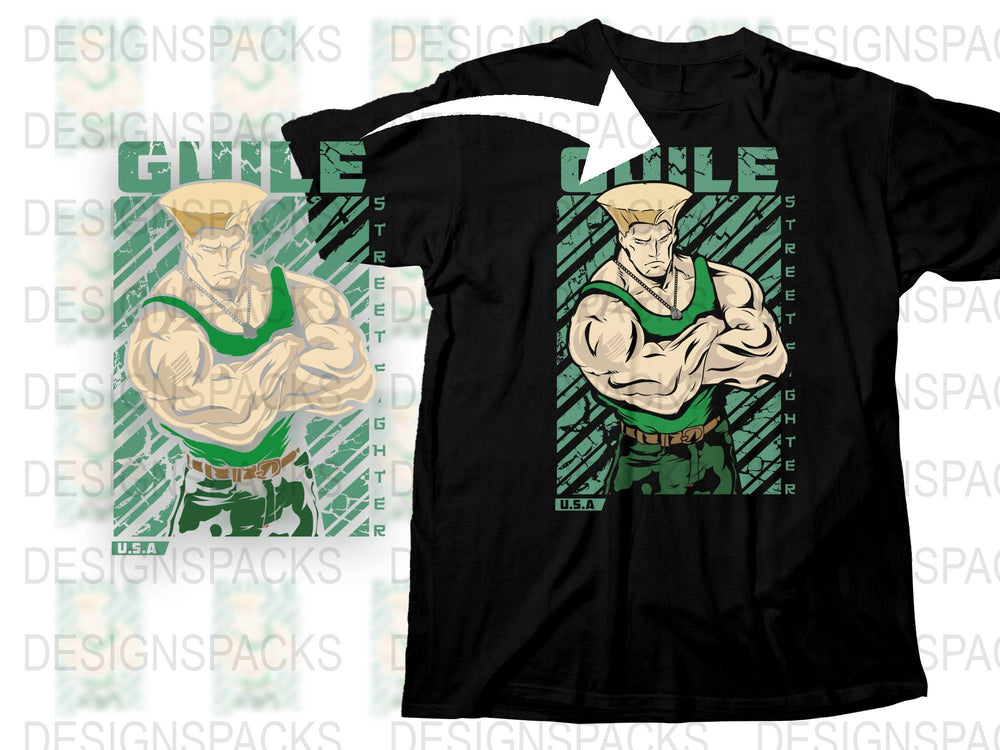 Guile Street Fighter Graphic T-Shirt, Vintage Video Game Tee, Retro Gaming Shirt, Men's Fashion, Cool Character Top