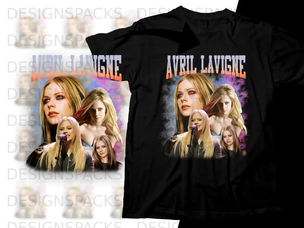 Avril Lavigne collage t-shirt featuring multiple photos and her name.