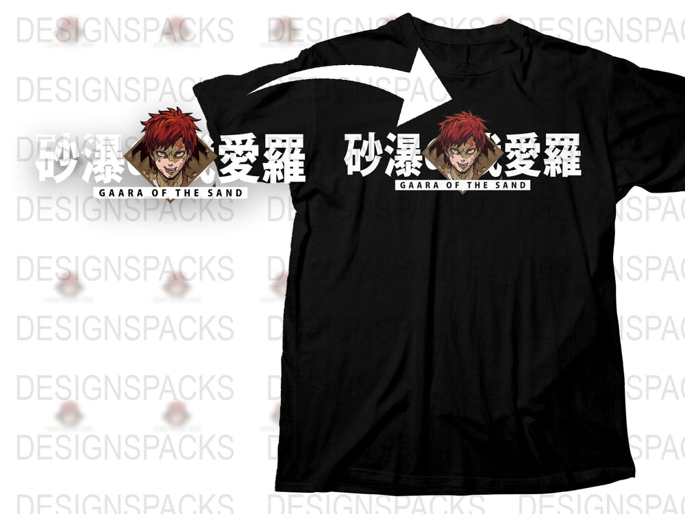 Gaara of the Sand Anime T-Shirt, Black Cotton Tee, Naruto Fan Gift, Unisex Manga Shirt