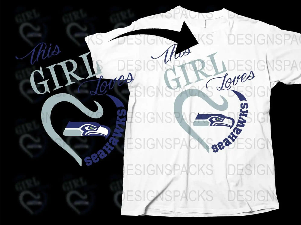 'This Girl Loves Seahawks' Graphic T-Shirt, White Fan Apparel, Football Team Support Tee