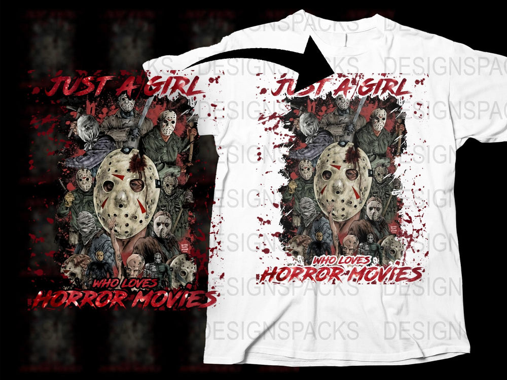 Just A Girl Who Loves Horror Movies Shirt, Jason Mask Graphic Tee, Unique Horror Movie Fan Gift