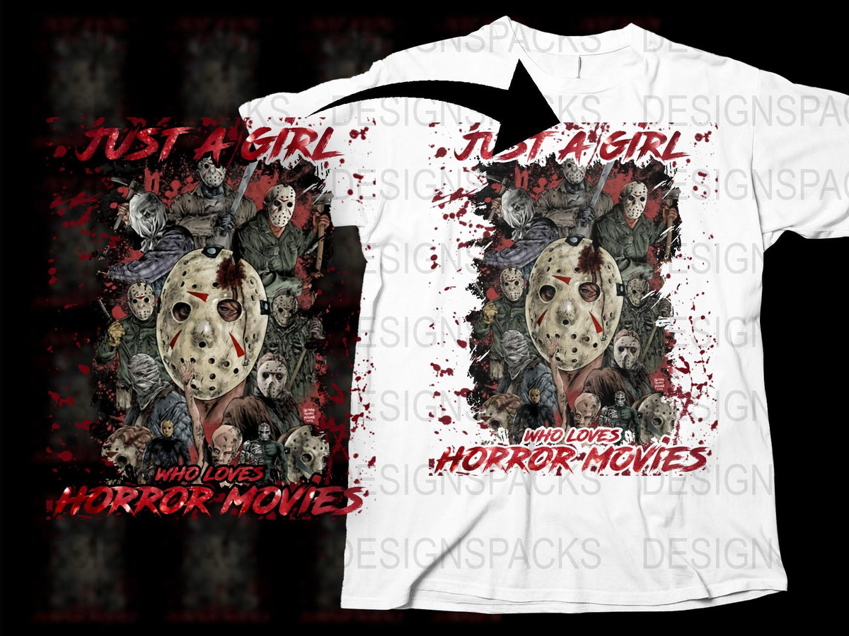 Just A Girl Who Loves Horror Movies Shirt, Jason Mask Graphic Tee, Unique Horror Movie Fan Gift