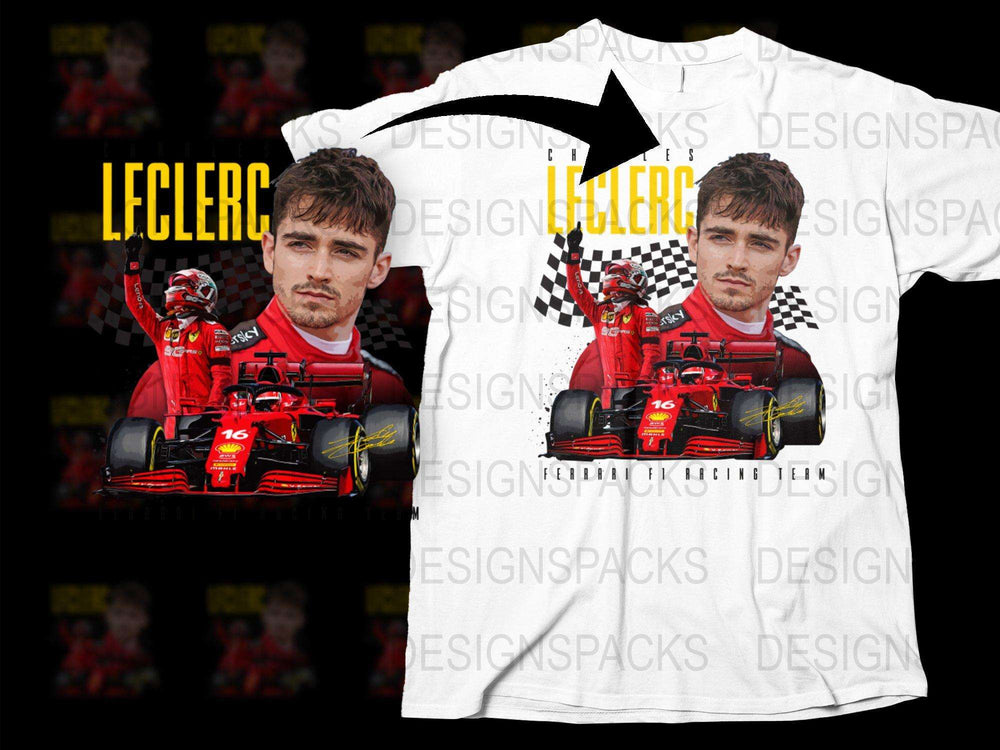 Leclerc Racing Car Graphic T-Shirt, Formula One Fan Apparel, Bold Race Print Tee