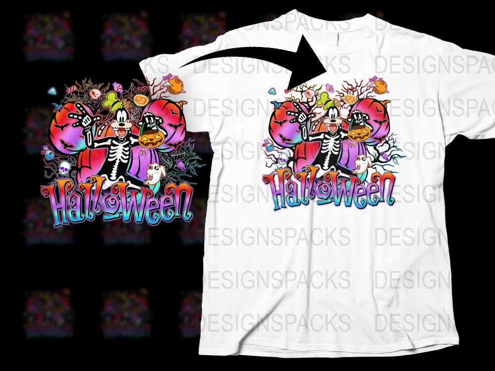Halloween Skeleton Graphic T-Shirt, Colorful Spooky Autumn Design, Casual Unisex Tee