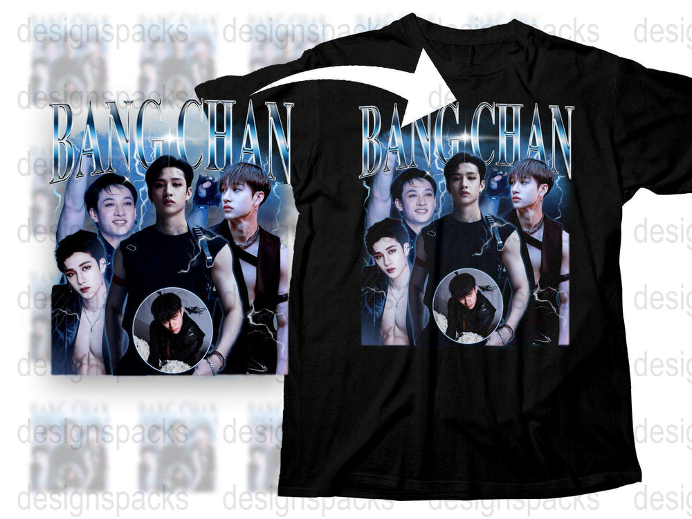 Bang Chan Fan T-Shirt, Unisex K-Pop Star Collage Tee, Multiple Images, Trendy Music Pop Culture Apparel