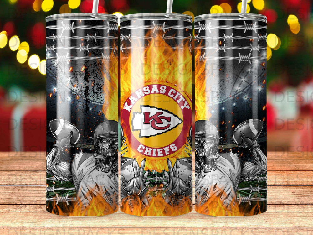 Kansas City Chiefs logo with skull football players and flames.