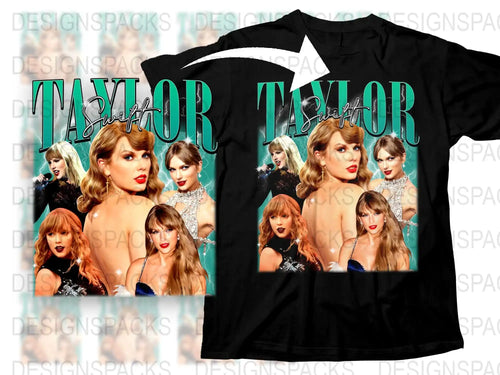 Taylor Swift Inspired T-Shirt, Multiple Poses Print, Black Tee, Fan Merch, Pop Music Star, Gift for Fans