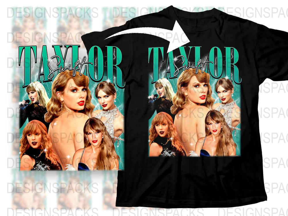 Taylor Swift Inspired T-Shirt, Multiple Poses Print, Black Tee, Fan Merch, Pop Music Star, Gift for Fans