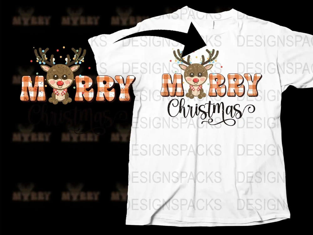 Merry Christmas T-Shirt with Cute Reindeer Graphic, Holiday Festive Tee, Unisex White Top for Christmas Party