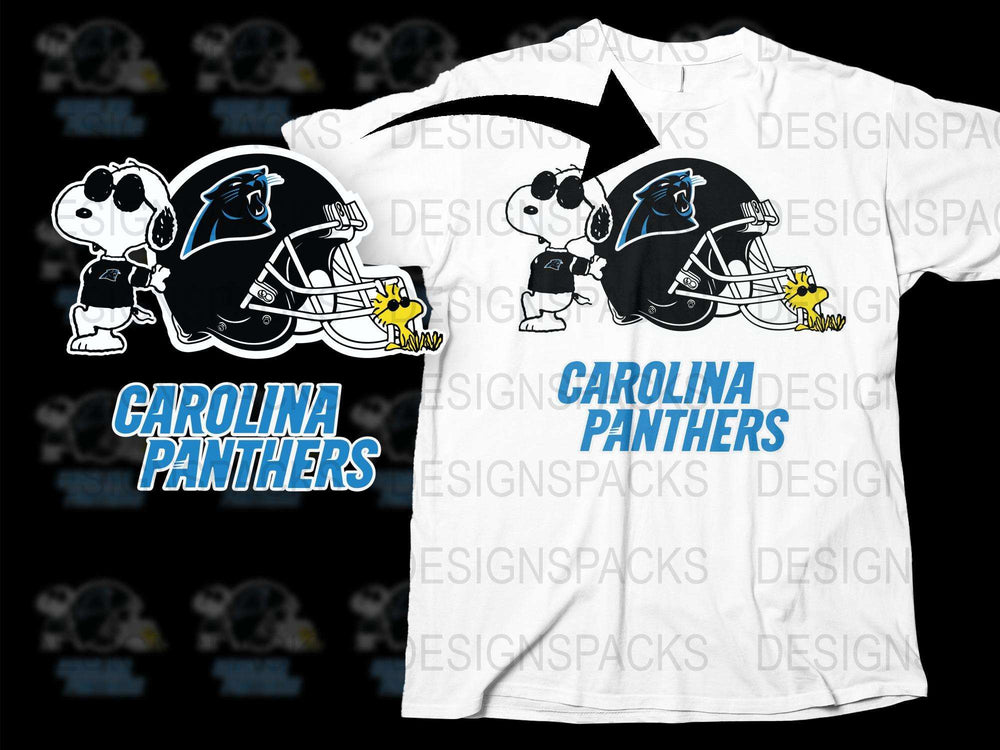 Carolina Panthers T-Shirt, Cartoon Dog Football Design, Sports Fan Apparel, NFL Team Graphic Tee