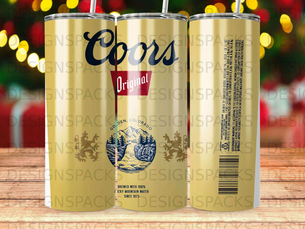 Coors Original beer tumbler with Rocky Mountain scene and text.