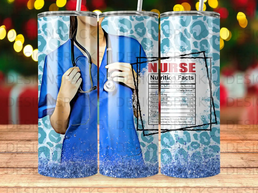Nurse tumbler with leopard print and nutrition label.