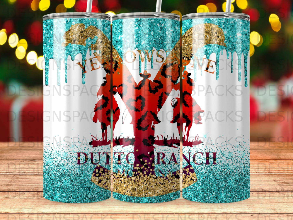 Leopard print, glitter, and "Dutto Ranch" text on a tumbler.