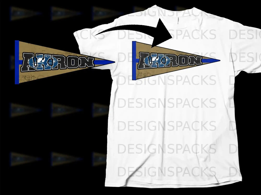 Akron Pennant Design on Stylish White T-Shirt