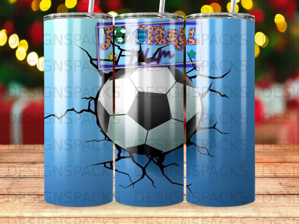 Soccer ball design with "Mom" text on blue background.
