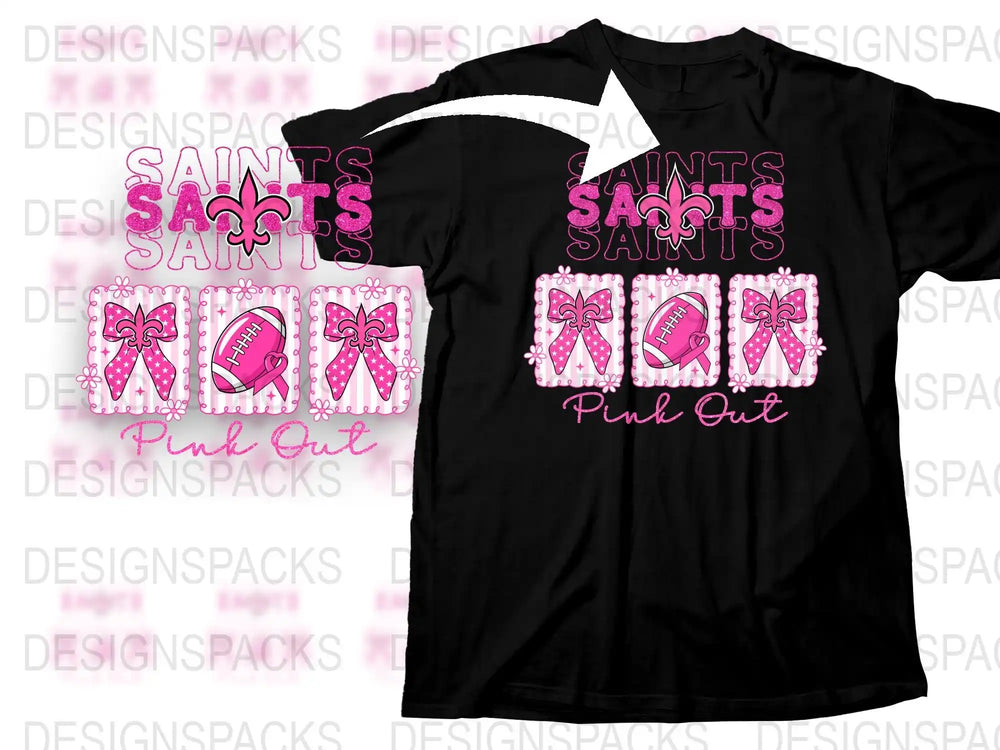 Saints SACS Pink Out T-Shirt, Breast Cancer Awareness, Black Tee, Women's Football Graphic Shirt