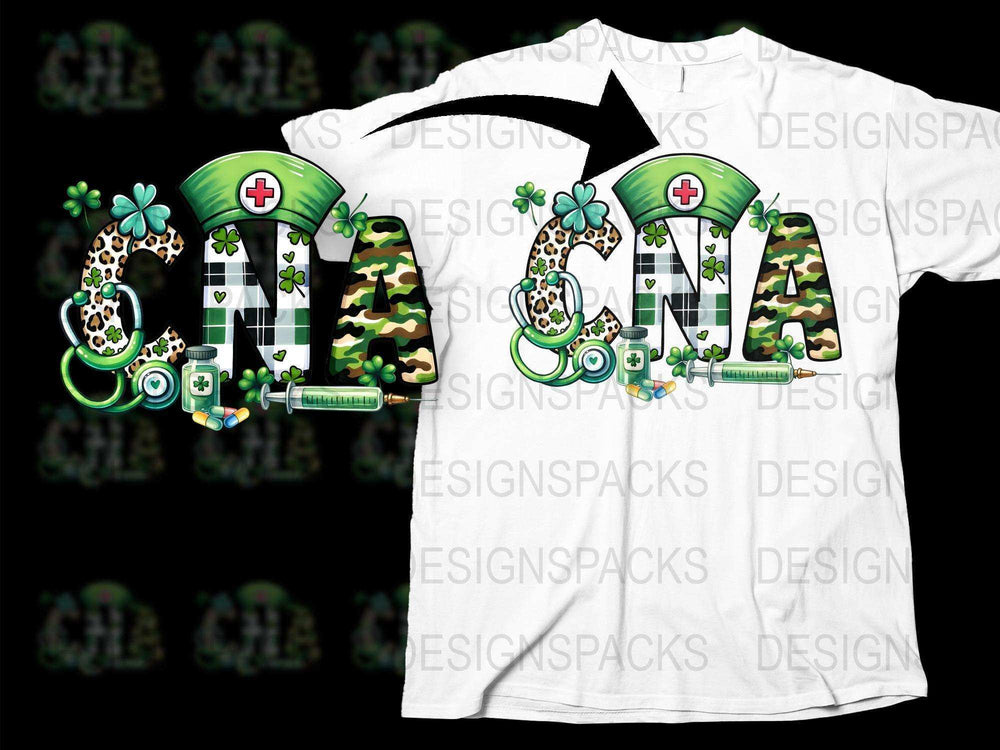 St. Patrick's Day Nurse T-Shirt With Leopard Print, Green Camouflage Scrubs, Medical Theme Graphic Tee