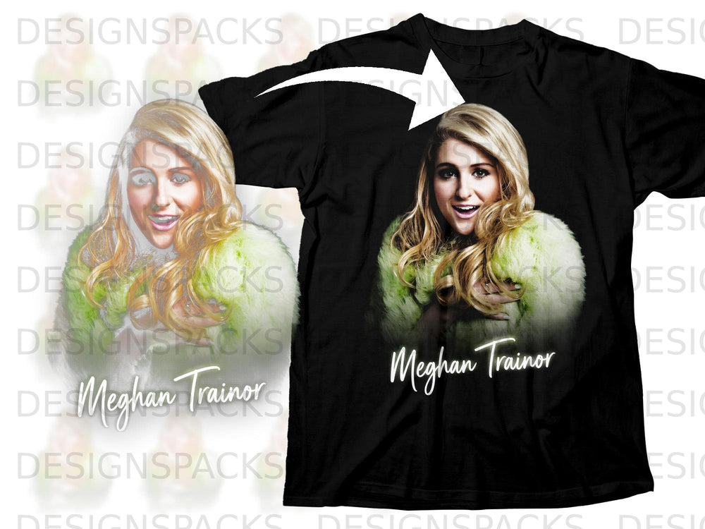 Black t-shirt with a graphic of Meghan Trainor and her name printed below.