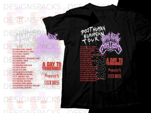 A Day to Remember European tour shirt with dates and locations for 2023.
