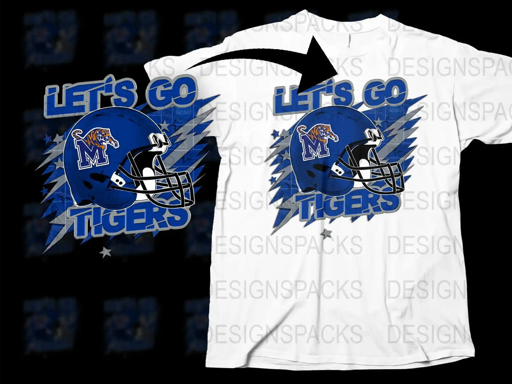 Let's Go Tigers High School Football Team T-Shirt, Blue and White Graphic Tee, Sports Fan Apparel
