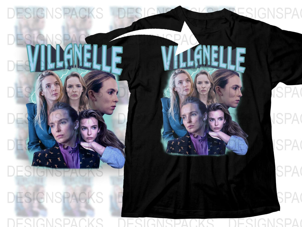 Villanelle Fan T-Shirt, Killing Eve Inspired Graphic Tee, Multiple Character Images, Black Cotton Shirt