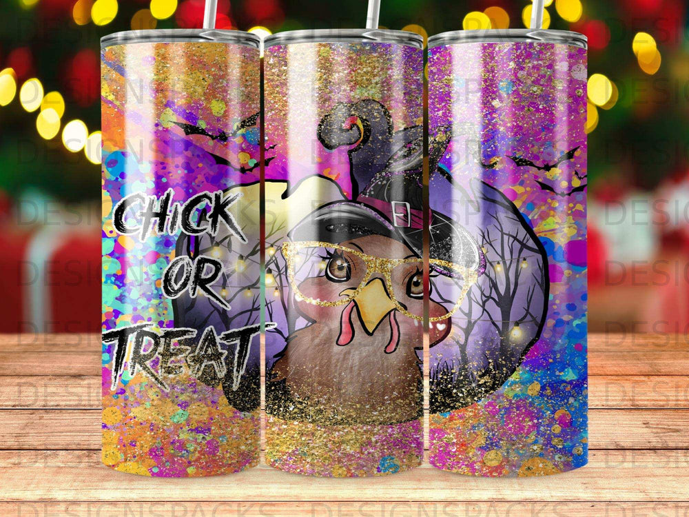 Turkey wearing glasses and witch hat with "Chick or Treat" text.