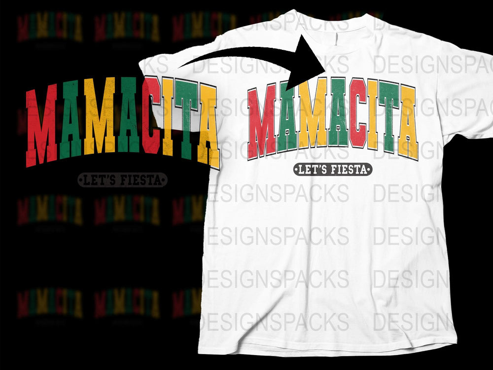 Mamacita Let's Fiesta T-Shirt, Colorful Text Graphic Tee, Fun Party Outfit, Women's Fashion Top