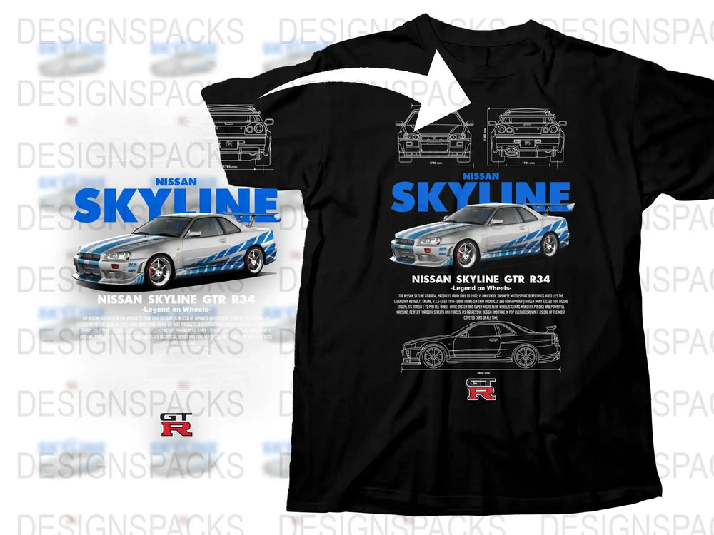 Nissan Skyline GTR R34 T-Shirt, Car Enthusiast Graphic Tee, Automotive Fan Apparel, Unique Gift Idea