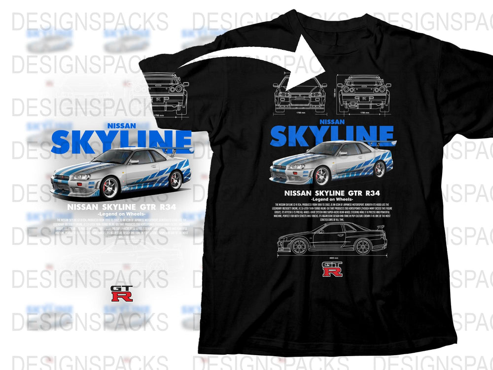 Nissan Skyline GTR R34 T-Shirt, Car Enthusiast Graphic Tee, Automotive Fan Apparel, Unique Gift Idea